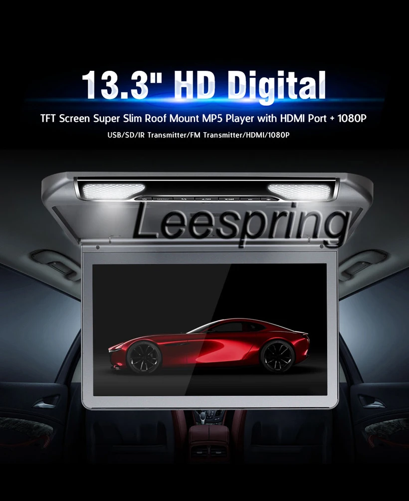 13,3 дюймов HD медиаплеер монитор на крыше с USB SD HDMI IR FM передатчик MP5 плеер
