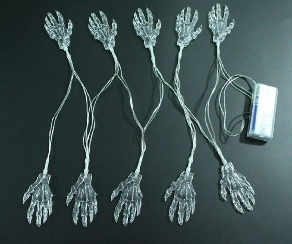 

SOLLED Battery Powered 10 LED Skeleton Hand Halloween Blue Linkable 4 Feet Christmas String Lights