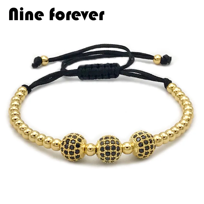 Женский и мужской браслет Nine forever черное плетение макраме с шариками|bead bracelet|bracelet
