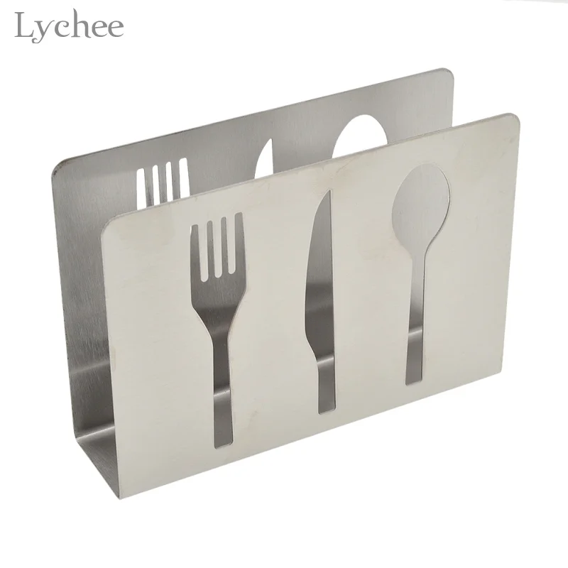 

Lychee Life 1pc Creative Stainless Steel Napkin Holder Knife Fork Pattern Paper Towel Holder Home Decoration