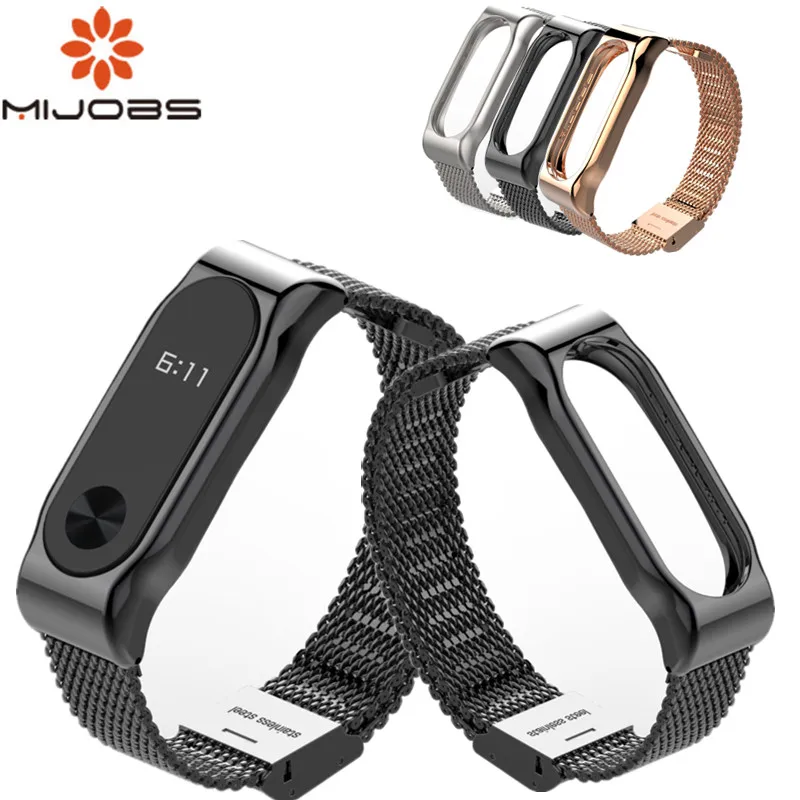 Браслет MiBand 2 металлический ремешок с черным магнитом для xiaomi Mi Band