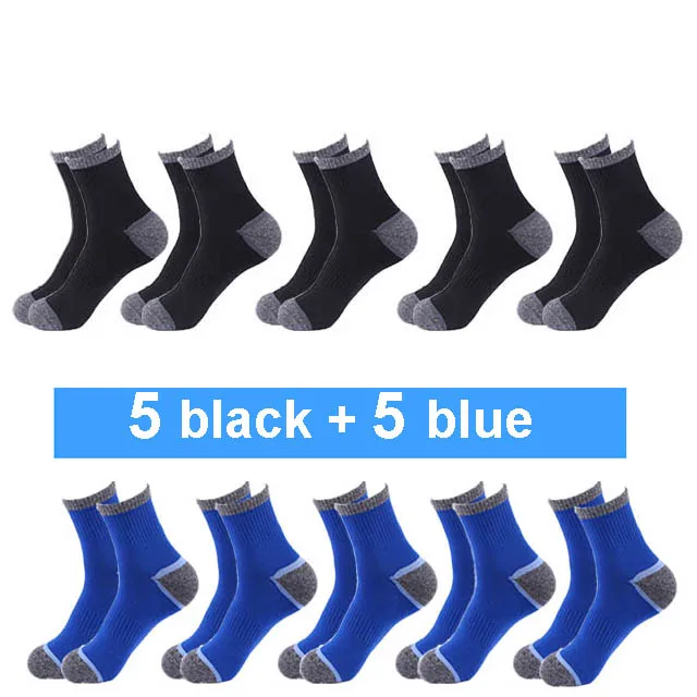 5 black 5 blue 10 пар мужских носков новейший дизайн хлопковые носки повседневные дышащие мужские длинные спортивные носки Высокое качество Красочные хлопковые мужские носки - Цвет: 5 black 5 blue