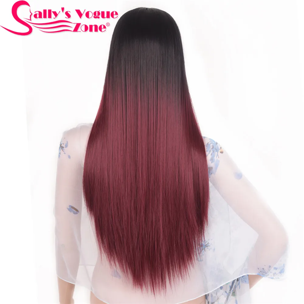 Sallyhair Афро-американский синтетический длинный прямой парики 24 дюймов Омбре черный зеленый светло-серый средняя часть для женщин - Цвет: Омбре