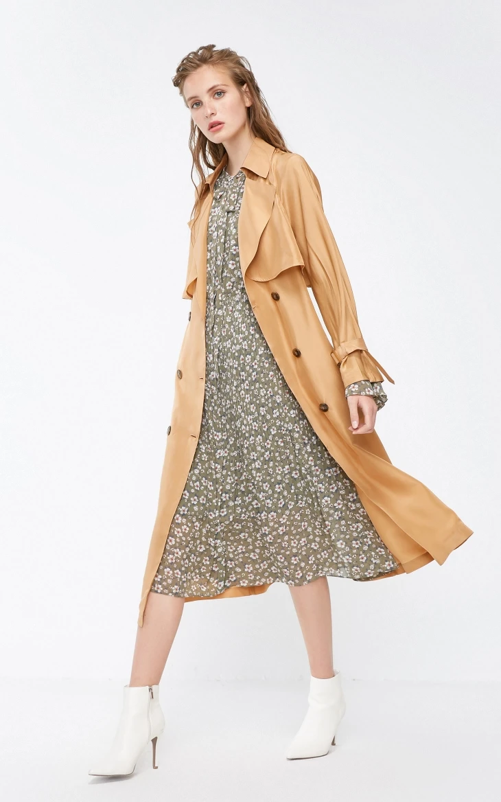 Vero Moda Тренч прямого кроя средней длины из шелка тутового цвета с отворотом | 318321515