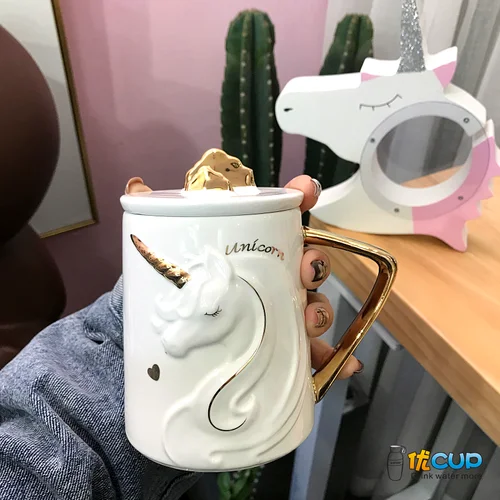 D5 tumble holder Ins Единорог кружка с крышкой и ложкой интернет-знаменитостей супер милая чашка для воды прекрасная керамическая чашка для молока чашка для завтрака - Цвет: D5 tumble holder