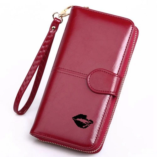 wine red wallet Тисненый логотип сексуальные губы кошелек с черепами этих Длинный кошелек женский телефона нескольких держателей карт из искусственной кожи браслет кошельки Для женщин - Цвет: wine red wallet