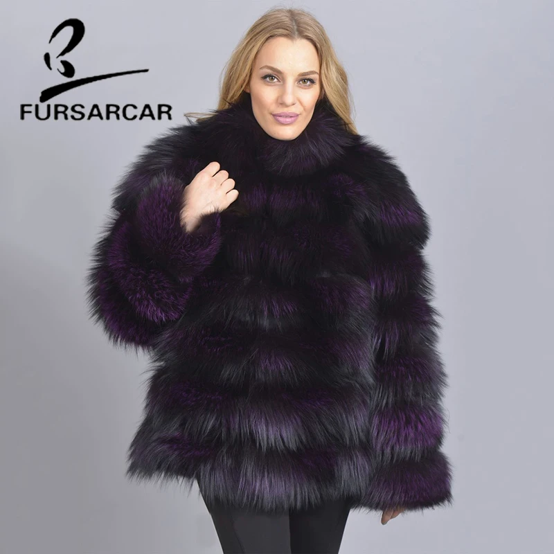 Шуба FURSARCAR из натурального меха для женщин популярное модное фиолетовое пальто
