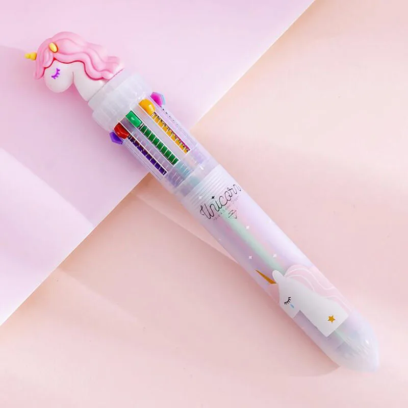 Красный 1pc Kawaii Unicorn 10 Color Ballpoint Pen Ten Colors Unicorn Ballpoint Pen Multicolor Ball Pen Office Stationery School Supplies - Цвет: Красный