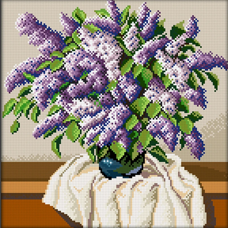 Алмазная мозаика вышивка из бусин фиолетовая и белая лиловая Цветочная ваза 5D