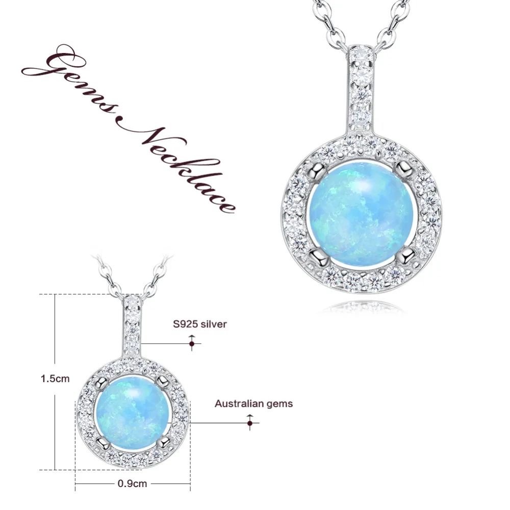 CDE Blue White Opal Necklace collier femme Pendant 925 Sterling Silver Transparent Chain Choker Women Jewelry Gifts | Украшения и