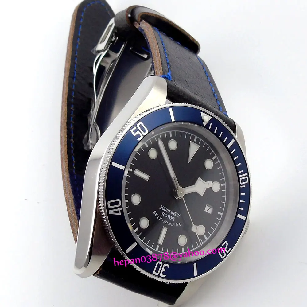 41 мм Corgeut черный стерильные циферблат ярко синий ободок сапфировое стекло