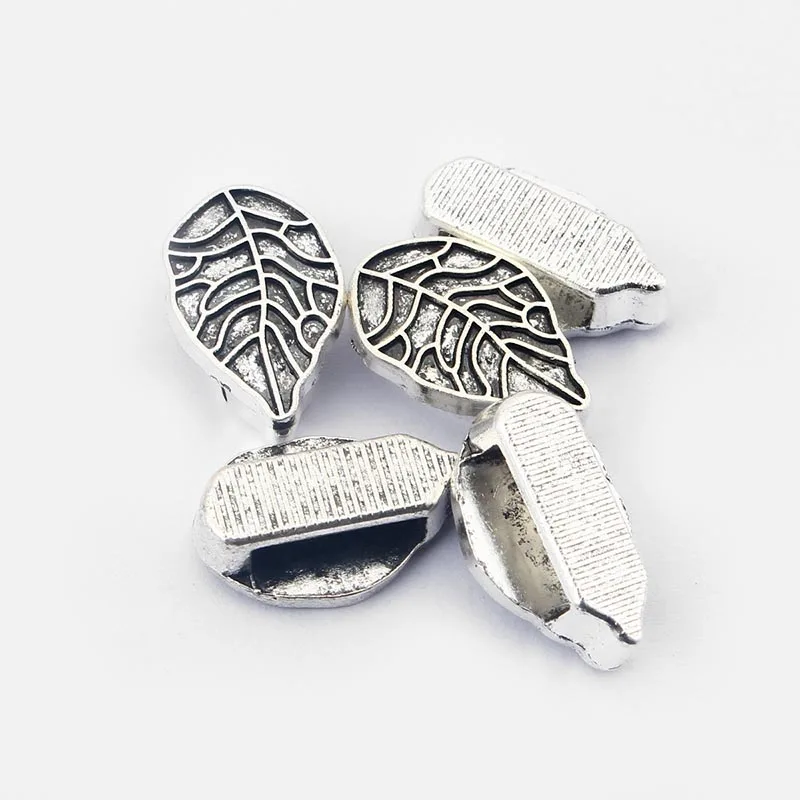 10pcs Leaf Shaped Charms Slider Beads Spacers For 11*2.5mm Flat Leather Cord Bracelet Jewelry Fittings Making Accessories | Украшения и