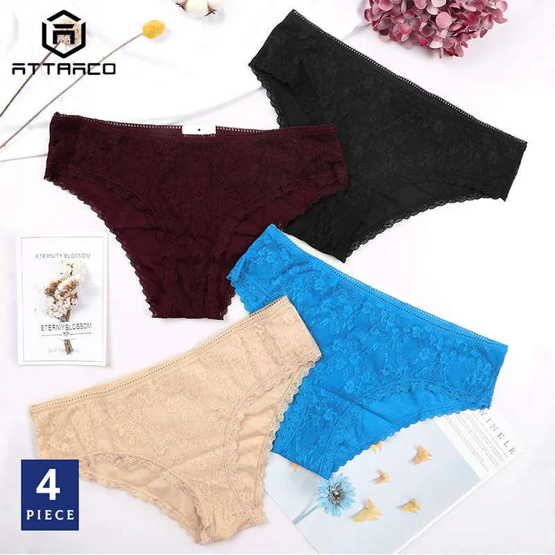 4 in Pack Attrico, женское кружевное хипстерское нижнее белье, v-образный вырез, трусики-танга, однотонные, хлопковые, мягкие, приятные на ощупь, удобные, тянущиеся, 4 упаковки - Цвет: 4 in Pack