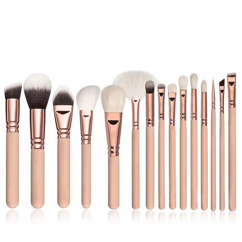 Pink Brushes only Высокое качество 15 шт. набор кистей для макияжа+ кожаный чехол Reals основа для макияжа Пудра Тени для век Румяна Кисть Maquiagem Techniqueing - Handle Color: Pink Brushes only