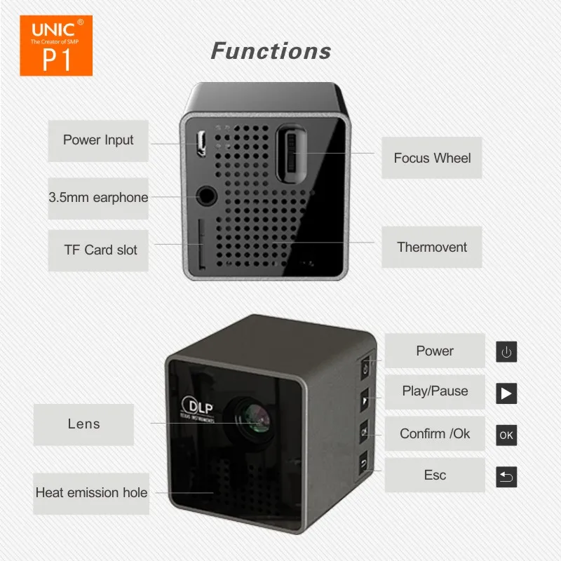 Беспроводной WI-FI рукояткой микро-DLP Мини светодиодный ЖК-дисплей 3D Проектор для