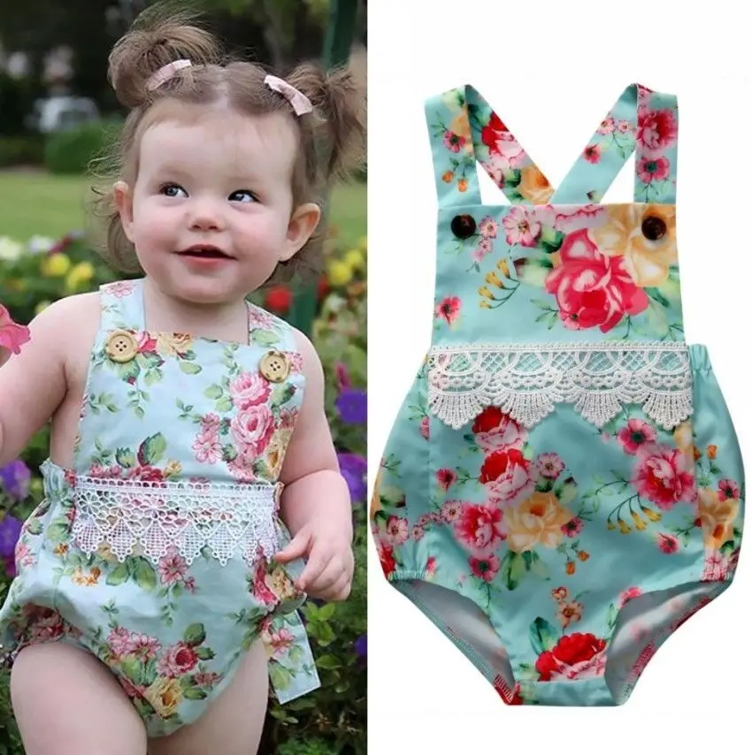 Sweety Baby Girl Summer Cute Floral Lace Newborn Girls Jumpsuit Bodysuit Clothes Outfits Playsuit | Мать и ребенок