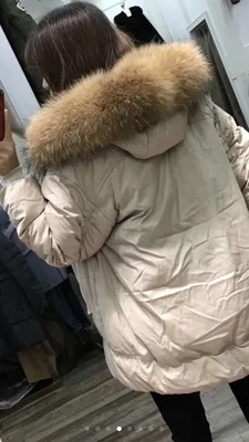 Новинка, корейский стиль женские пуховик женская зимняя куртка puffer parka ткань из натурального меха енота Красный Черный Крем негабаритных - Цвет: ivory with brown fur