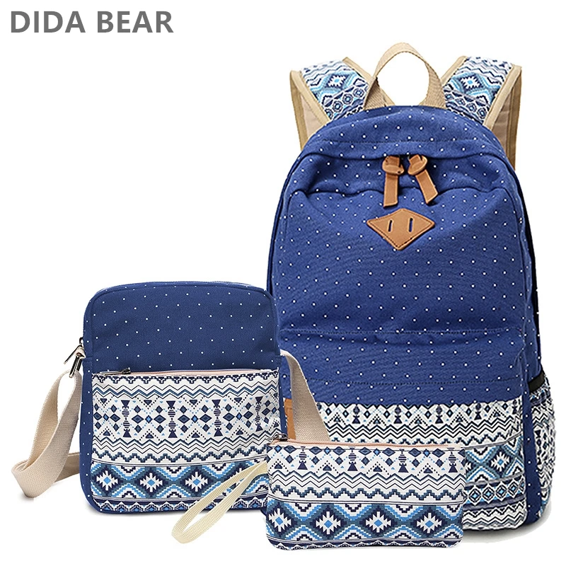 

3pcs Set Bags Women Canvas Backpacks Women's Backpack Fashion Dot Composite Bag Female School bags for Teenagers Girls Mochila