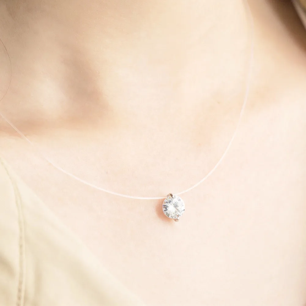 Ожерелье чокер женское из прозрачной невидимой лески с фианитом 8 мм|Ожерелья