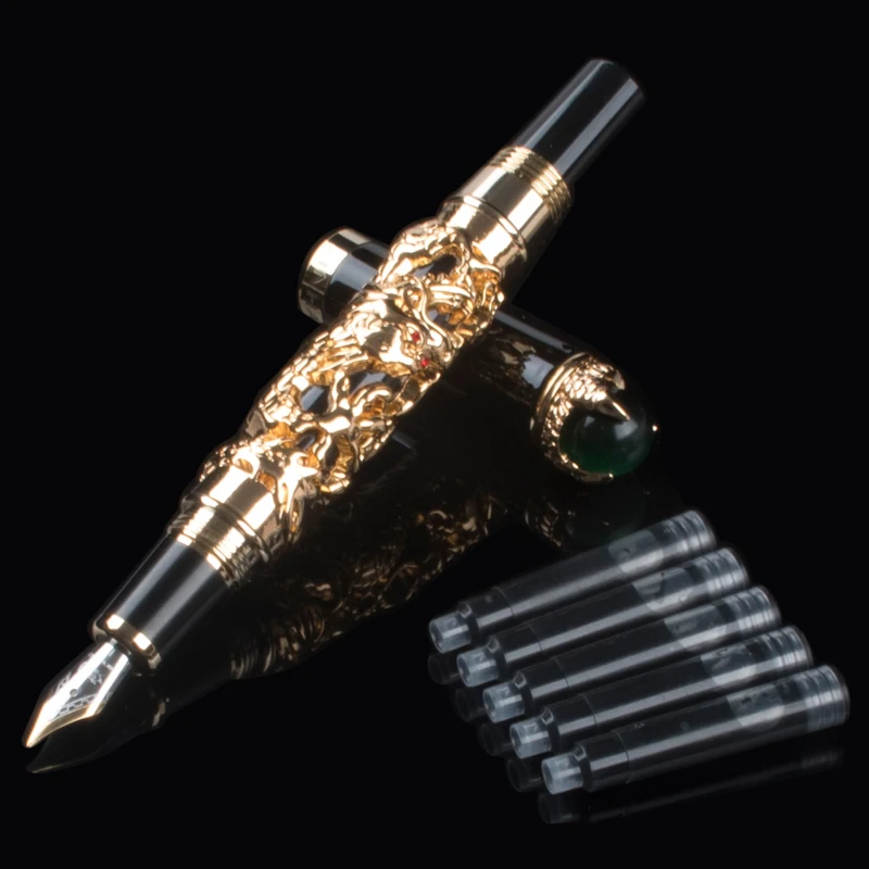 Перьевая ручка Jinhao в древнем золотом искусственном жемчуге с украшениями сверху