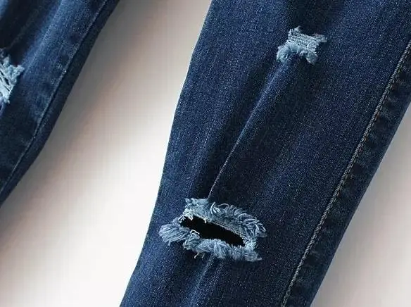 woman jeans 2014 new Slim A-breasted women skinny ripped pencil pants denim trousers |