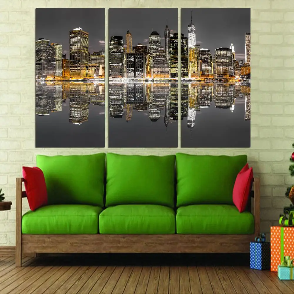 

Drop shipping 3 Panel printed painting City Painting Canvas Wall Art Picture Home Decoration Living Room Modern painting LS317