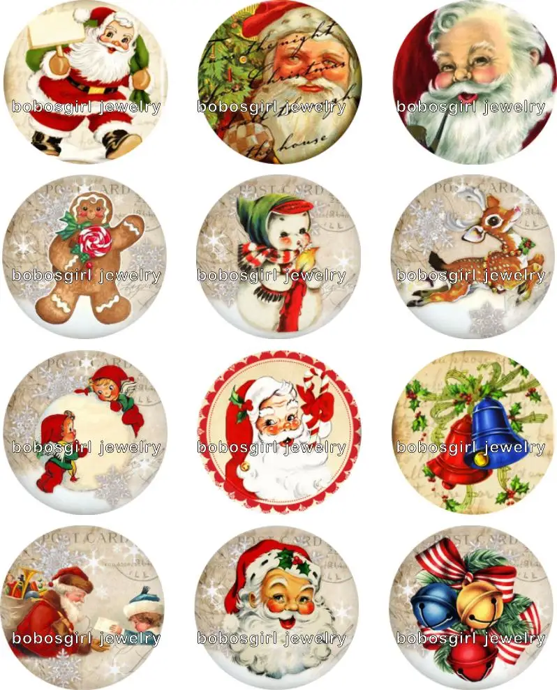 Санта Клаус Рождественский подарок Кнопка фотография круглый кабошон плоская