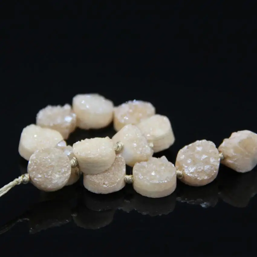 16 шт./нить 12 мм титановые шампанские плоские круглые кабошоны Drusy Agates бусины из