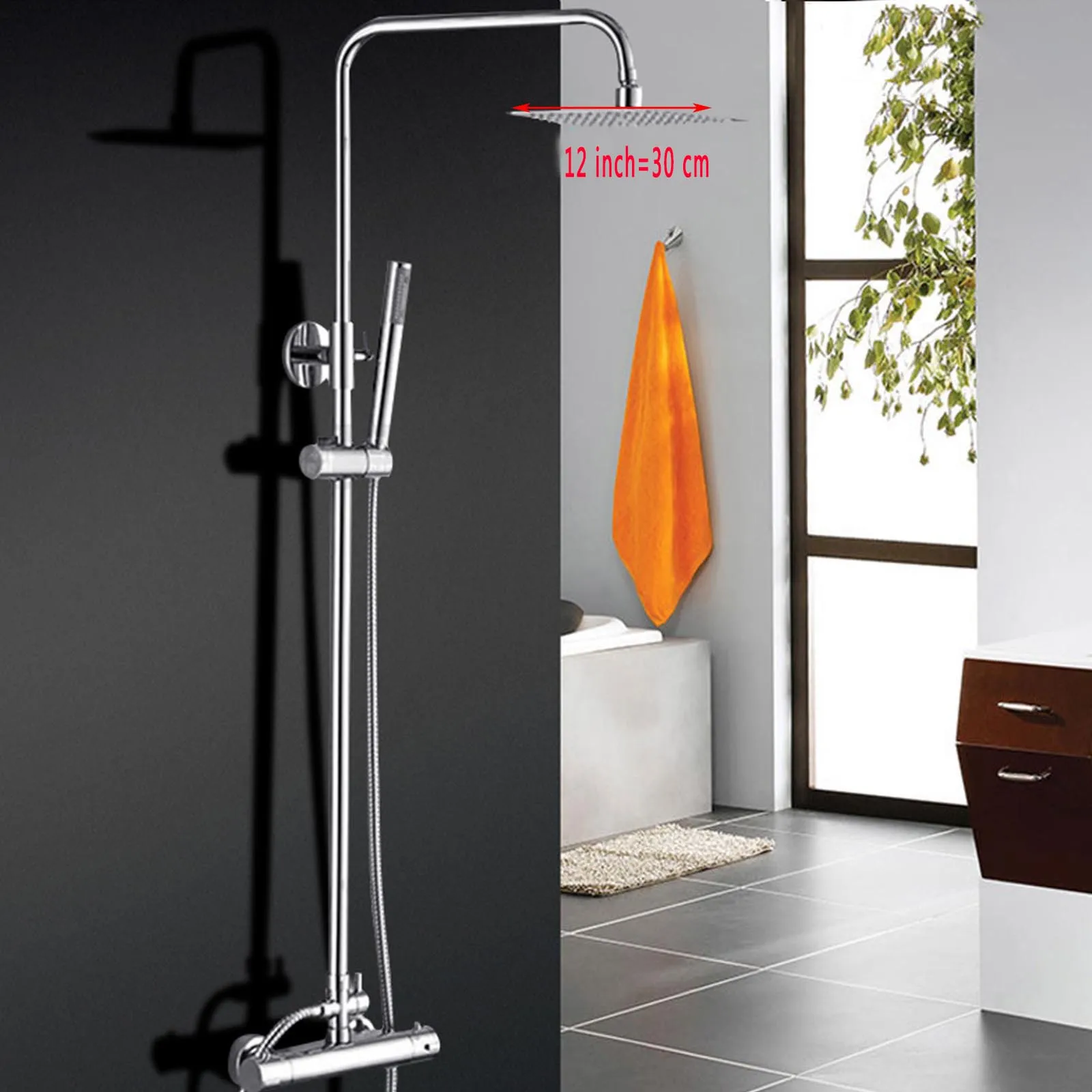 Thermostatic Bathroom Shower Set Chrome 8 10 12 inch Square Shower Head Thermostatic Mixer Valve Bathtub Shower Faucet Taps - Цвет: 12 inch