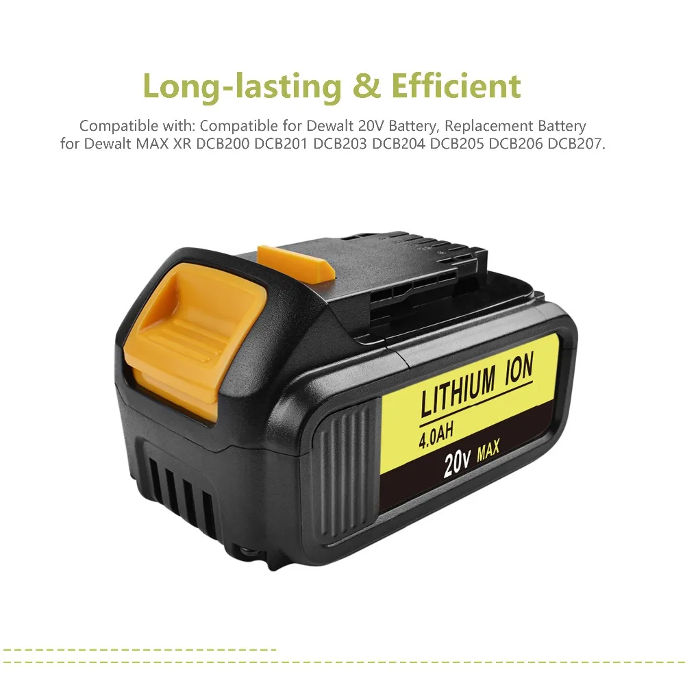 Powtree 2 шт. 20 в 4000 мАч для DeWalt DCB200 заряжаемые электроинструменты Замена батареи DCB181