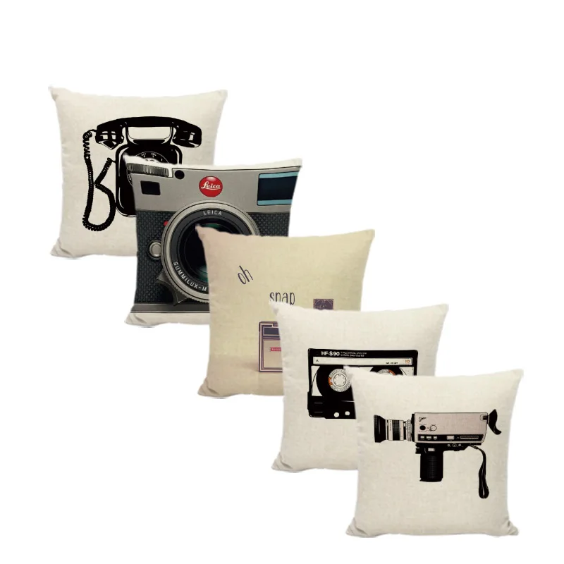 

Hot Vintage Cushion Cover 45*45cm Camera Composite Linen Retro Throw Pillow Case For Office Couch Car Seat Drawing Room Cojines