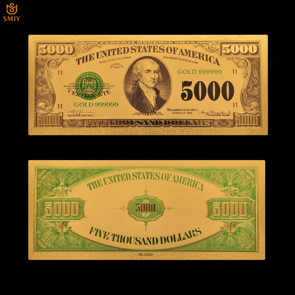 Новинка 1918 бумажная бумага для денег в США 5000 долларов 24k золотые банкноты