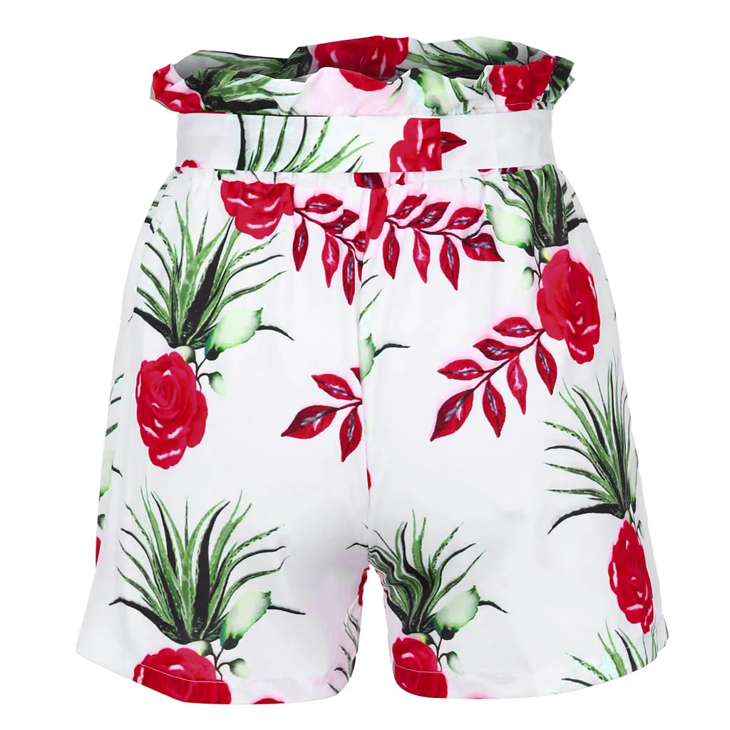 JAYCOSIN Women Clothes Shorts Sexy Plus Size Foral Printed Bow Bandage Shorts Female Elastic Waist Loose Wide Leg Shorts Ladies
