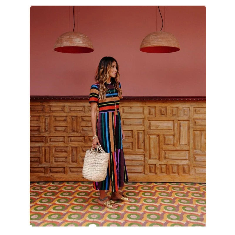 Новые женские летние Boho с коротким рукавом Длинное Макси платье для вечеринки пляжный Сарафан