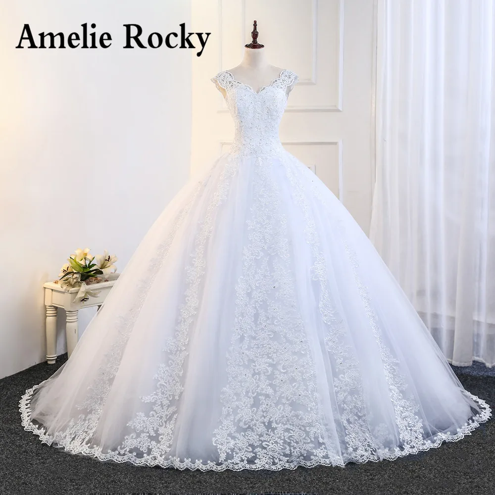 

Vestidos De Noiva 2022 Ball Gown Bride Dress Appliques Lace Wedding Dresses V-Neck Beaded Wedding Gowns Backless Robe De Mariage