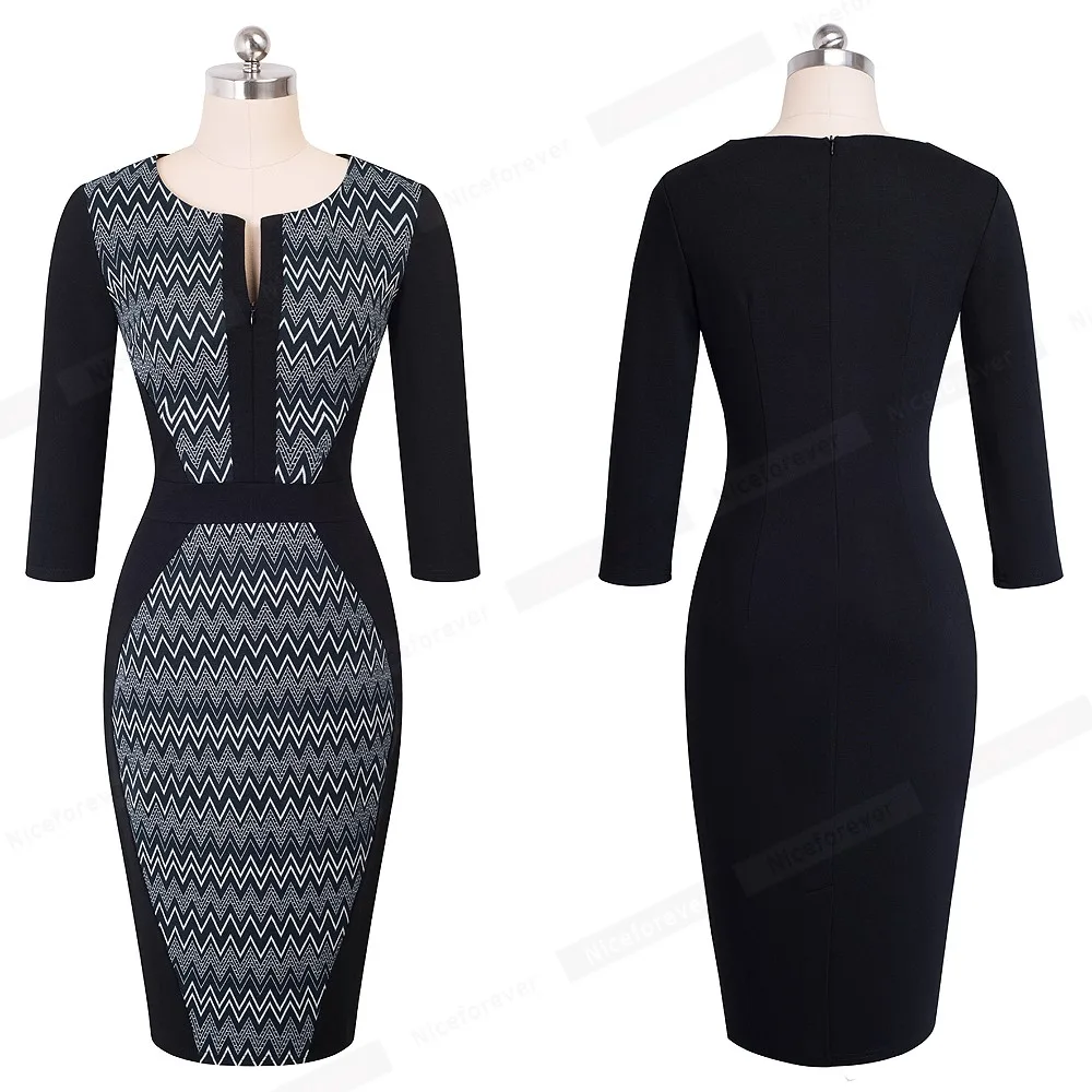 Хорошее-forever женское Ретро контрастное лоскутное платье для работы бизнес vestidos офисное облегающее платье на молнии облегающее женское платье B409