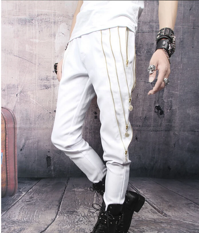 Мужские брюки шаровары на молнии для ночного клуба в стиле хип хоп корейский