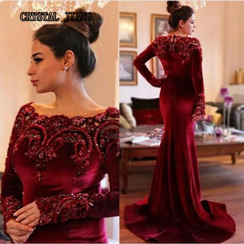 Темно красные бархатные платья для матери невесты с длинным рукавом и шлейфом|long