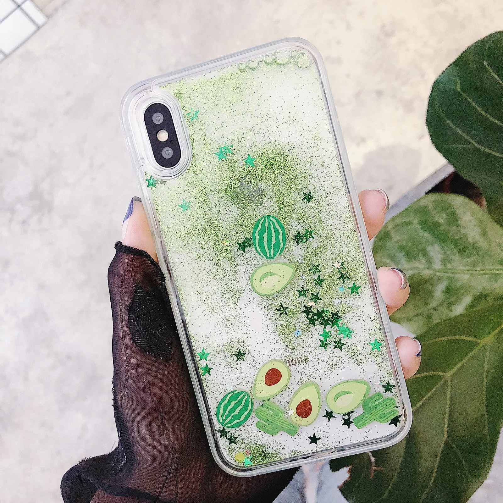 Fresh Quicksand Case For iPhone X 7 8 Phone 6 6s Plus XR XS Max Bling Dynamic Watermelon Avocado Cactus Capa |