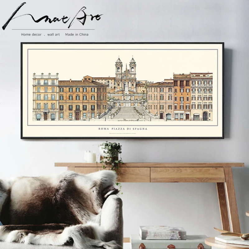 Italy Rome Vintage Landscape Painting Horizontal Rectangular Canvas Wall Art Modern Home Decor vintage posters and prints | Дом и сад