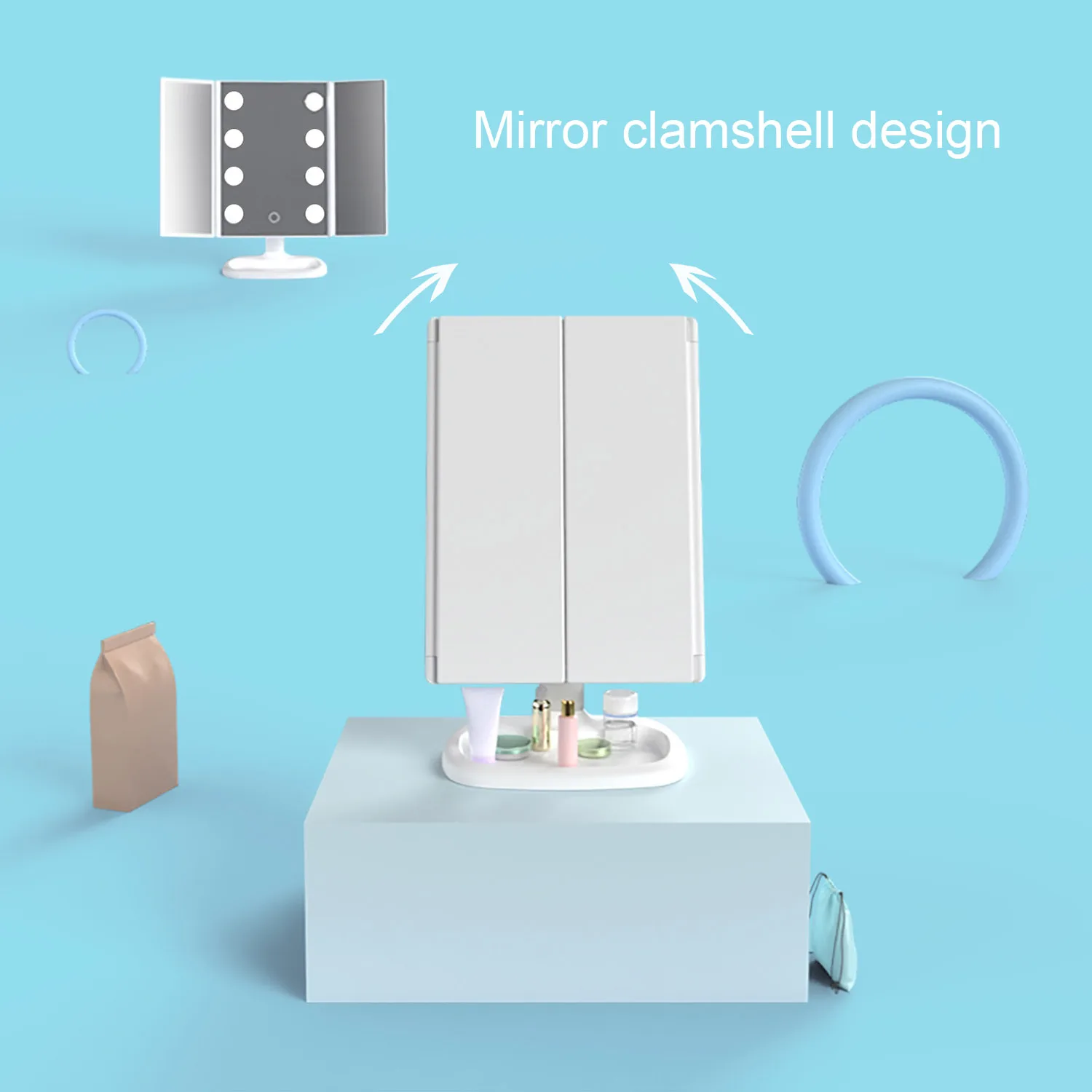 3 складной регулируемое зеркало для макияжа 8 светодиодный сенсорный Экран