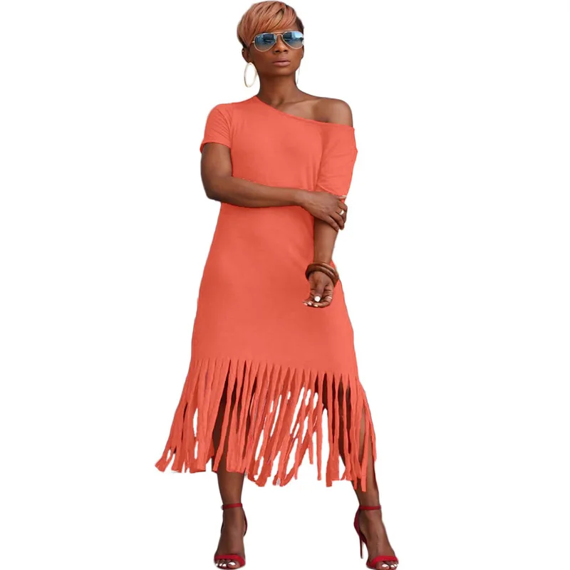 Женские повседневные платья футболки с кисточками оранжевое длинное платье на