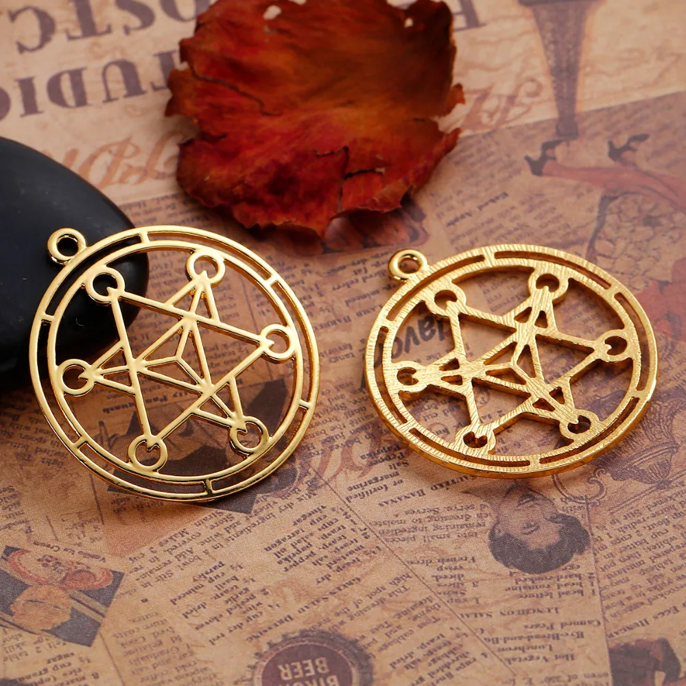 DoreenBeads цинковый сплав золотой цвет круглые Merkaba медитация Подвески полые DIY компоненты 44 мм x 40 мм(1 5/"), 5 шт