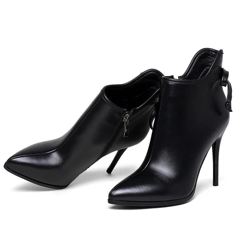 Сапоги женские зимние из натуральной кожи на толстом и тонком каблуке с острым