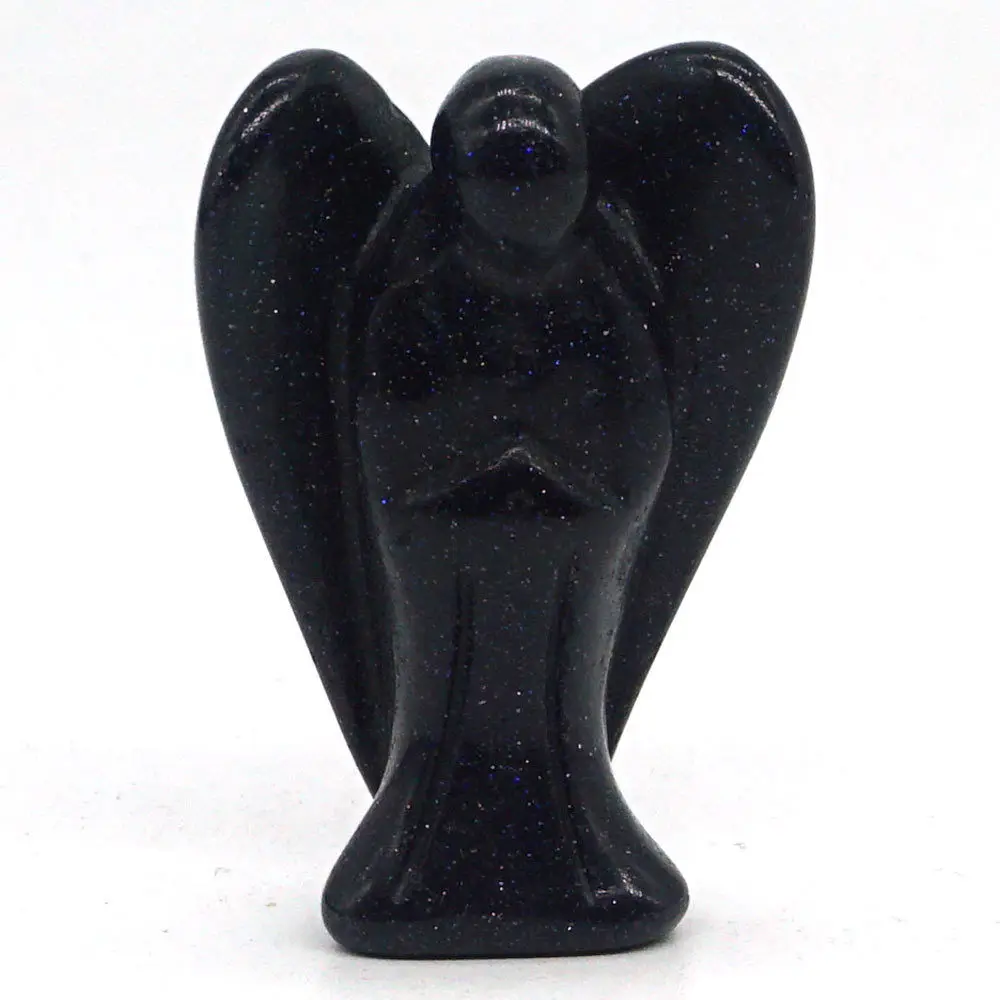 

Angel Figurine Miniature Carved Blue Goldstone Sand Healing Statue Crystal Home Decoration Accessories 1.5 Inch