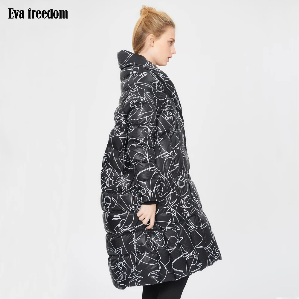 Eva freedom/ Брендовое высококачественное зимнее модное длинное стеганое пальто в полоску на белом утином пуху с толстой пуховой курткой