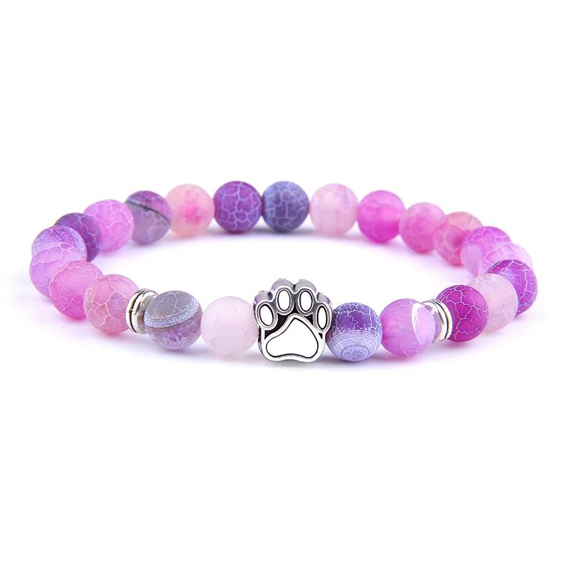 Vinswet Natural Beads Bracelet Men Dog Claw Weather Agates Women Couple Bangles Round Bead Charm Pulseira Mujer | Украшения и