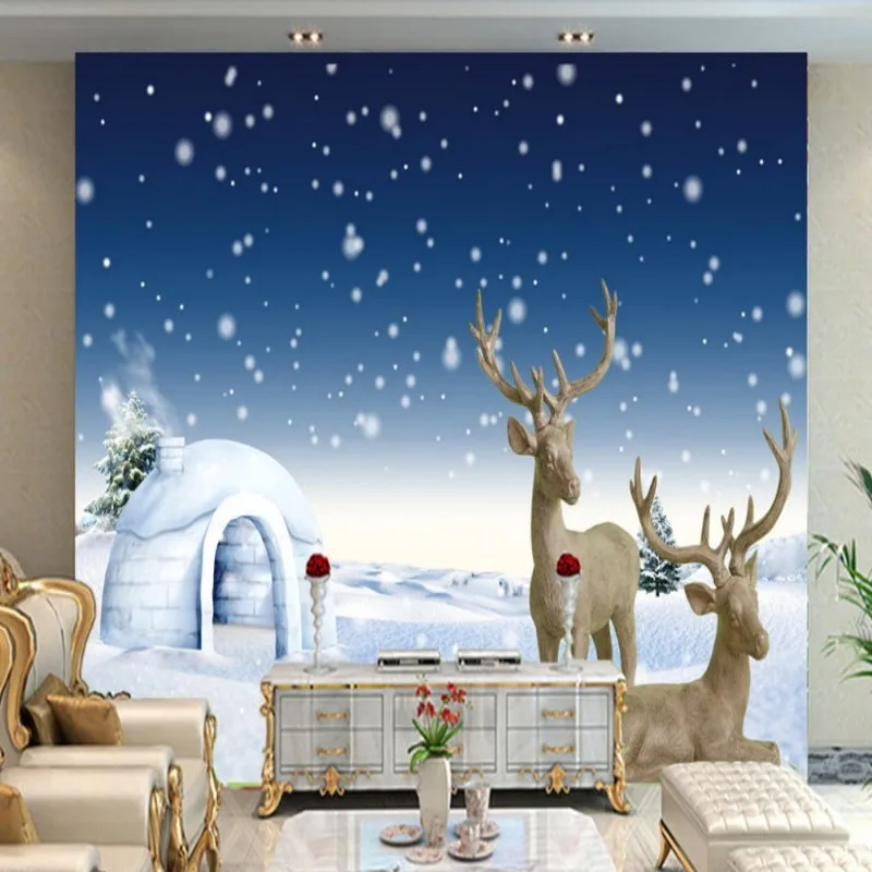 Dropship Colomac Custom Wallpaper Elk Sika Deer Winter Snow Scene for Kids Room Wall Mural Papel Tapiz Para Pared | Обустройство дома