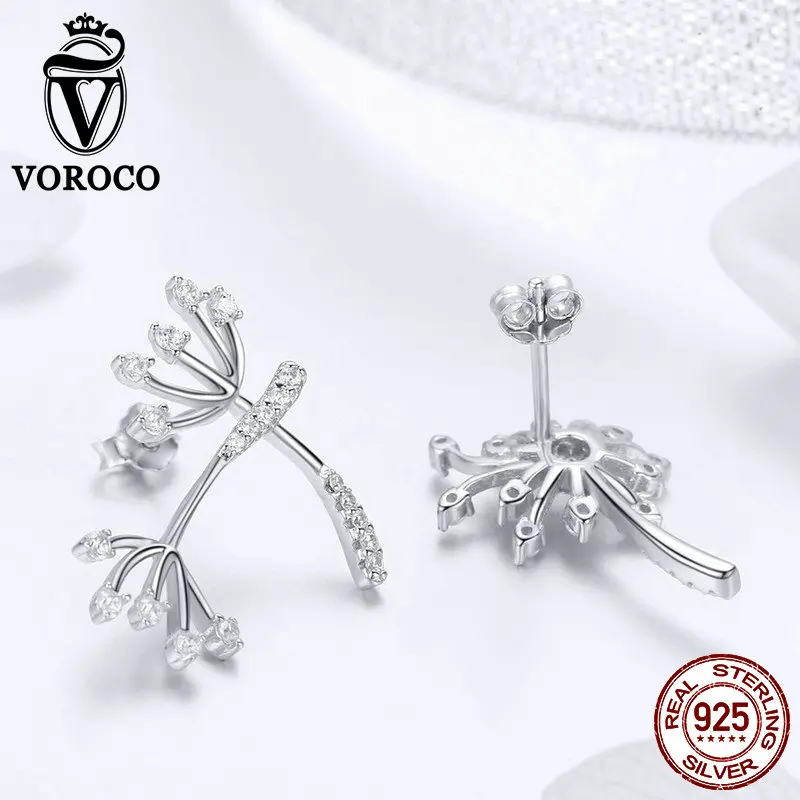Voroco настоящий 925 пробы серебряные серьги-гвоздики в форме одуванчиков, любовь в богемном стиле Серебряные серьги для Для женщин Обручение, хорошее ювелирное изделие, BKE506