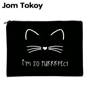 Jom Tokoy 3D печать милый кот Несессер для путешествий Органайзер Косметика женская косметичка с надписью на молнии